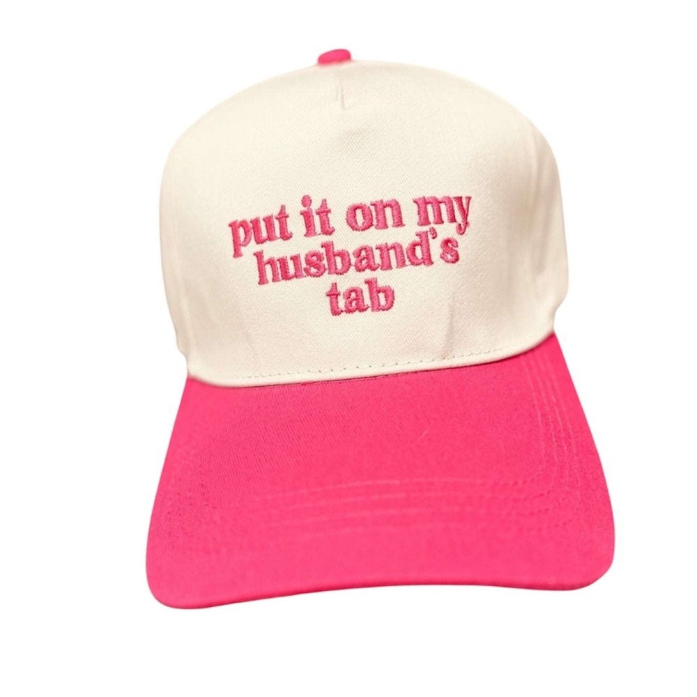 NWT White and Pink Put it on my husbands tab embroidered GRAFFIC hat